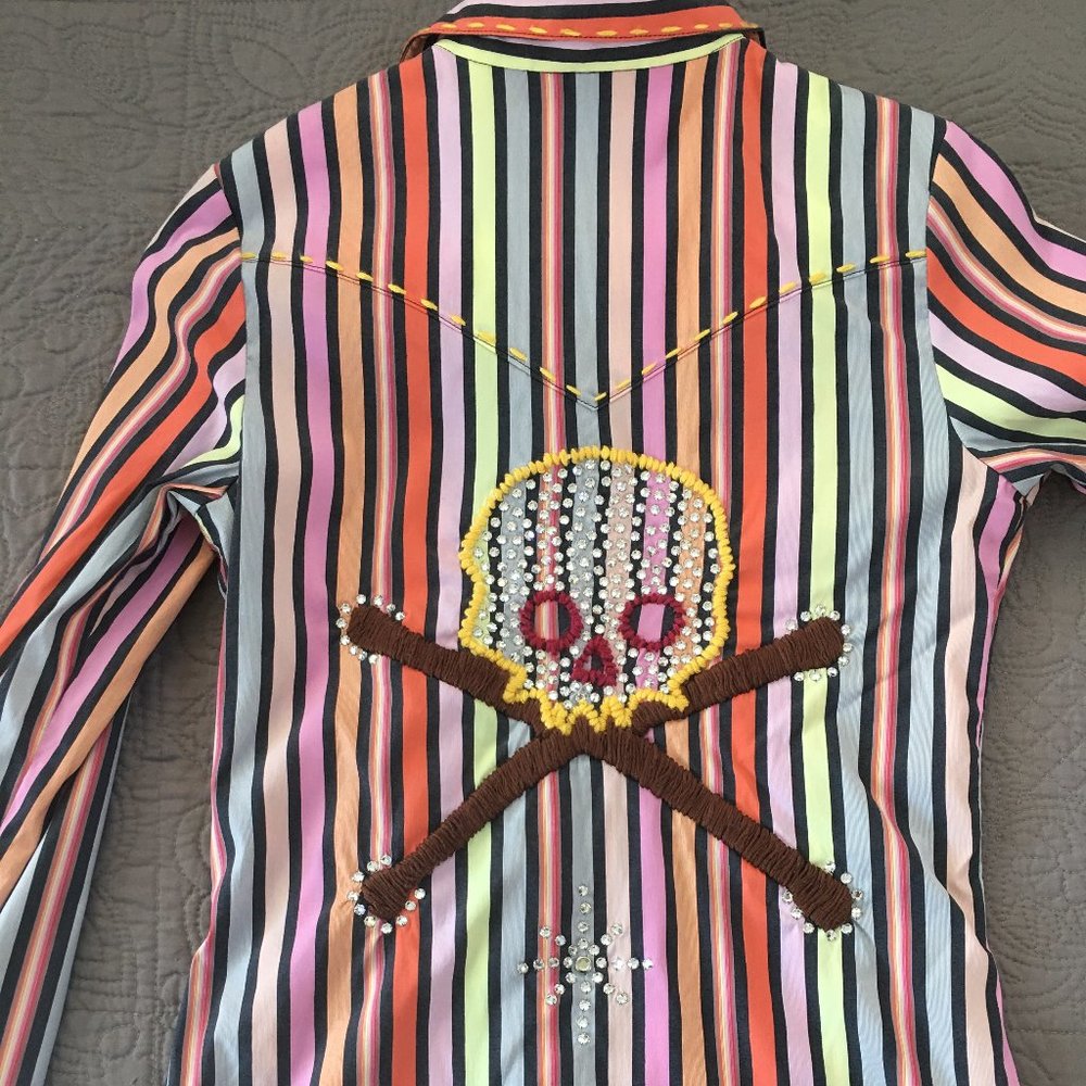 Melanie Apple Vtg Multi-color/Chrystal Western Style RARE Snap Front Shirt, S